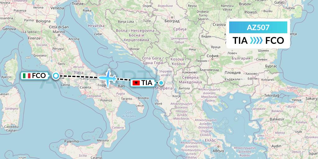 AZ507 ITA Airways Flight Map: Tirana to Rome