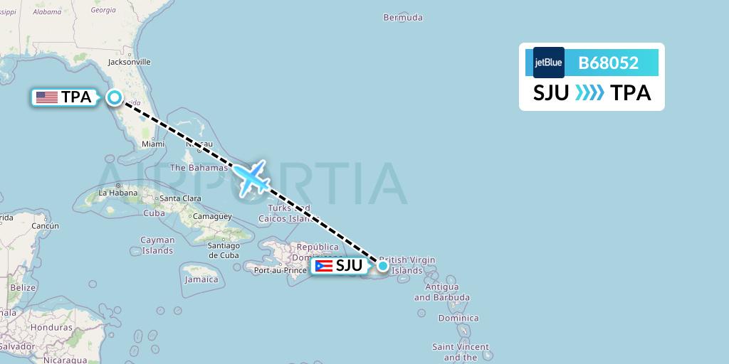 B68052 JetBlue Airways Flight Map: San Juan to Tampa