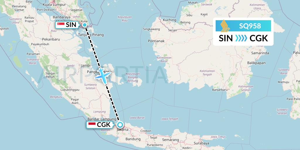 SQ958 Singapore Airlines Flight Map: Singapore to Jakarta