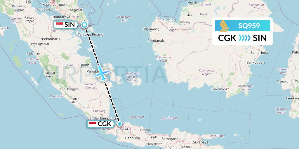 SQ959 Singapore Airlines Flight Map: Jakarta to Singapore