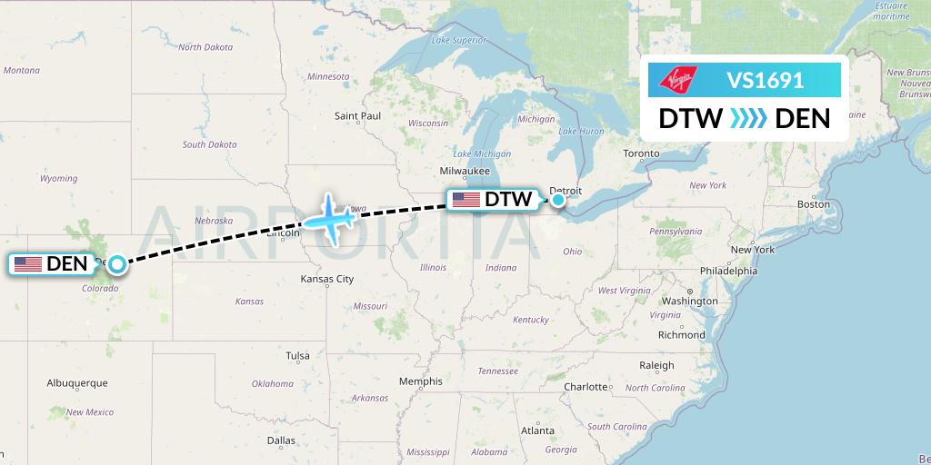 VS1691 Virgin Atlantic Airways Flight Map: Detroit to Denver