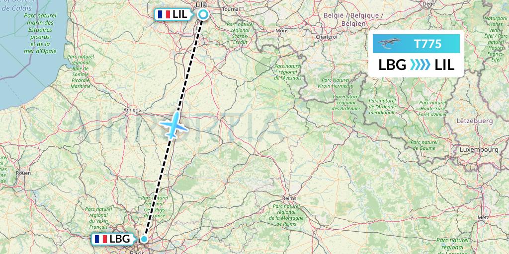 T775 Twin Jet Flight Map: Paris to Lille