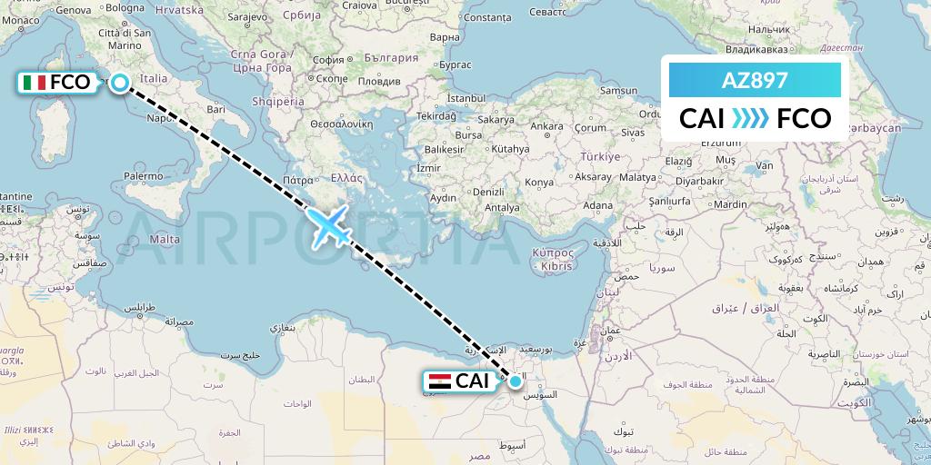 AZ897 ITA Airways Flight Map: Cairo to Rome