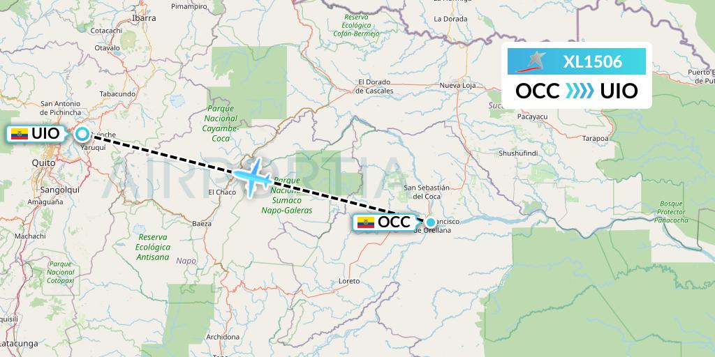 XL1506 LATAM Airlines Ecuador Flight Map: Coca to Quito