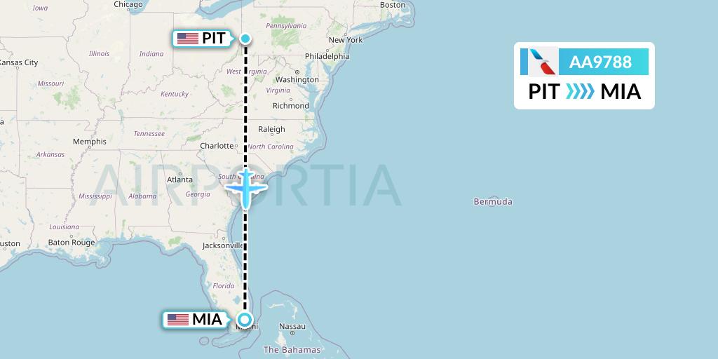 AA9788 American Airlines Flight Map: Pittsburgh to Miami