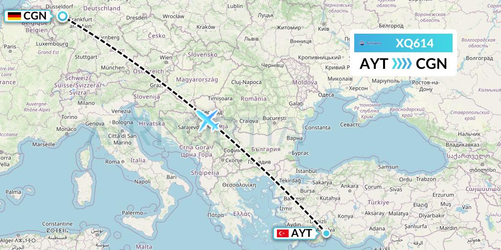 XQ614 SunExpress Flight Map: Antalya to Cologne