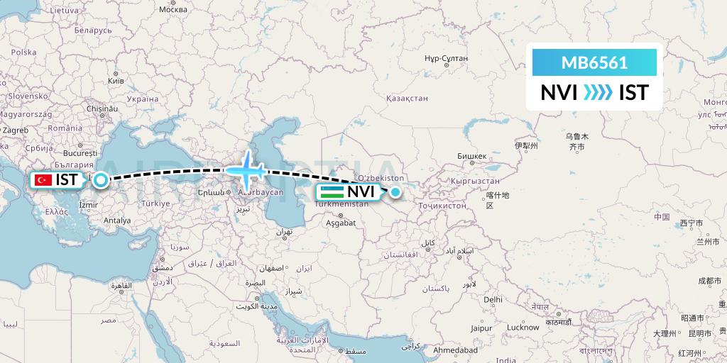MB6561 MNG Airlines Flight Map: Navoiy to Istanbul