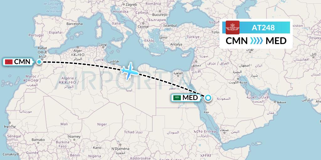 AT248 Royal Air Maroc Flight Map: Casablanca to Medina