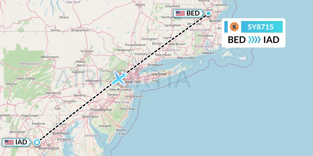 SY8715 Sun Country Airlines Flight Map: Bedford to Washington