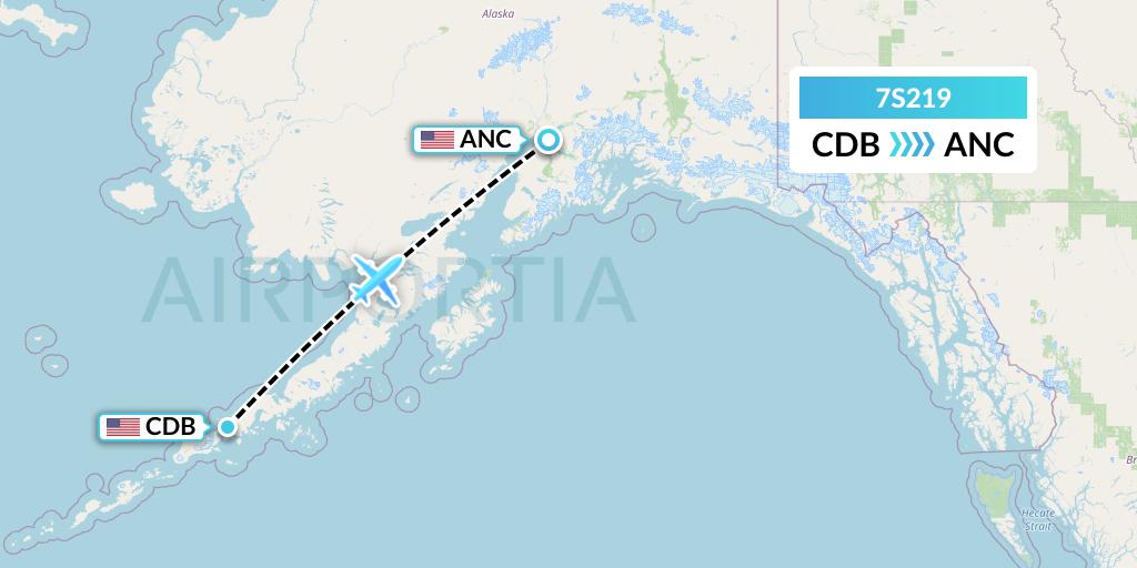 7S219 Ryan Air (USA) Flight Map: Cold Bay to Anchorage