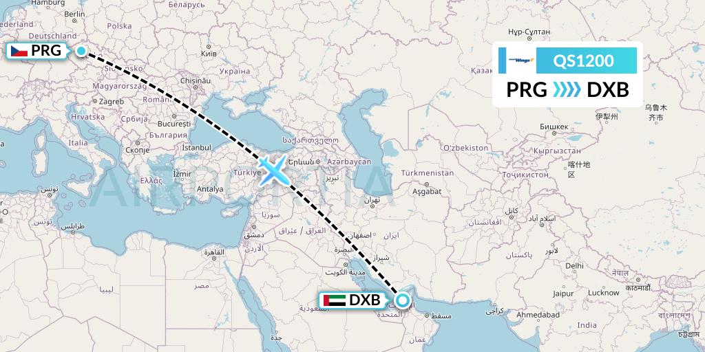 QS1200 Smartwings Flight Map: Prague to Dubai