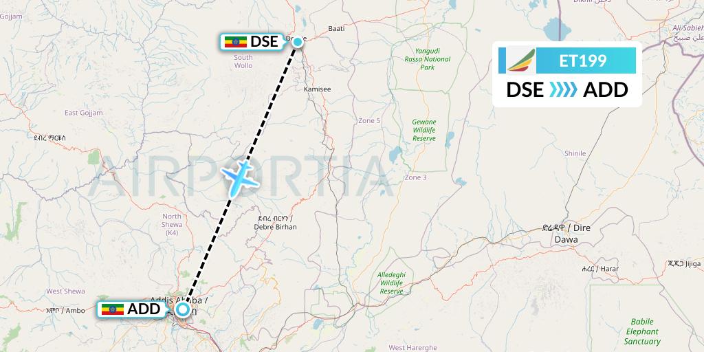 ET199 Ethiopian Airlines Flight Map: Dessie to Addis Ababa
