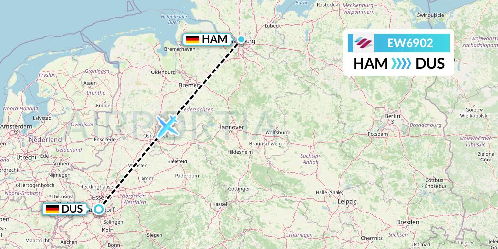 EW6902 Eurowings Flight Map: Hamburg to Dusseldorf