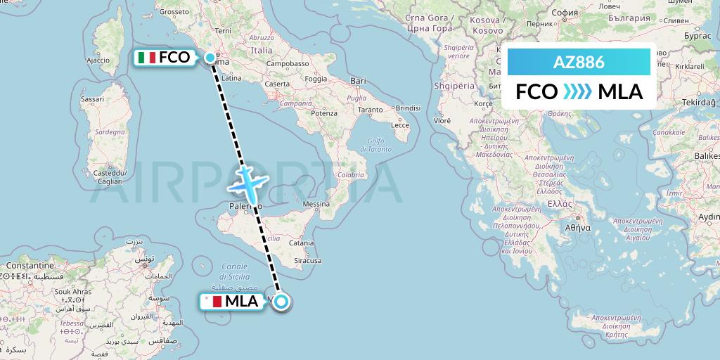 AZ886 ITA Airways Flight Map: Rome to Malta