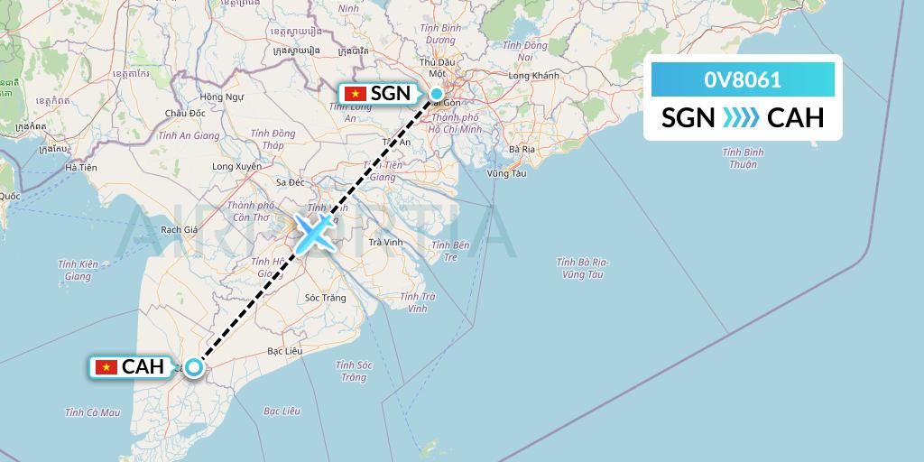 0V8061 Vietnam Air Services Company Flight Map: Ho Chi Minh City to Ca Mau