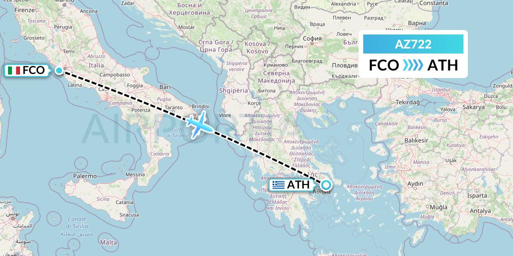 AZ722 ITA Airways Flight Map: Rome to Athens