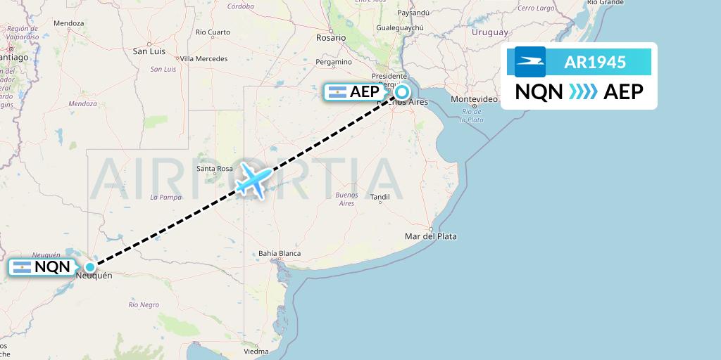 AR1945 Aerolineas Argentinas Flight Map: Neuquen to Buenos Aires