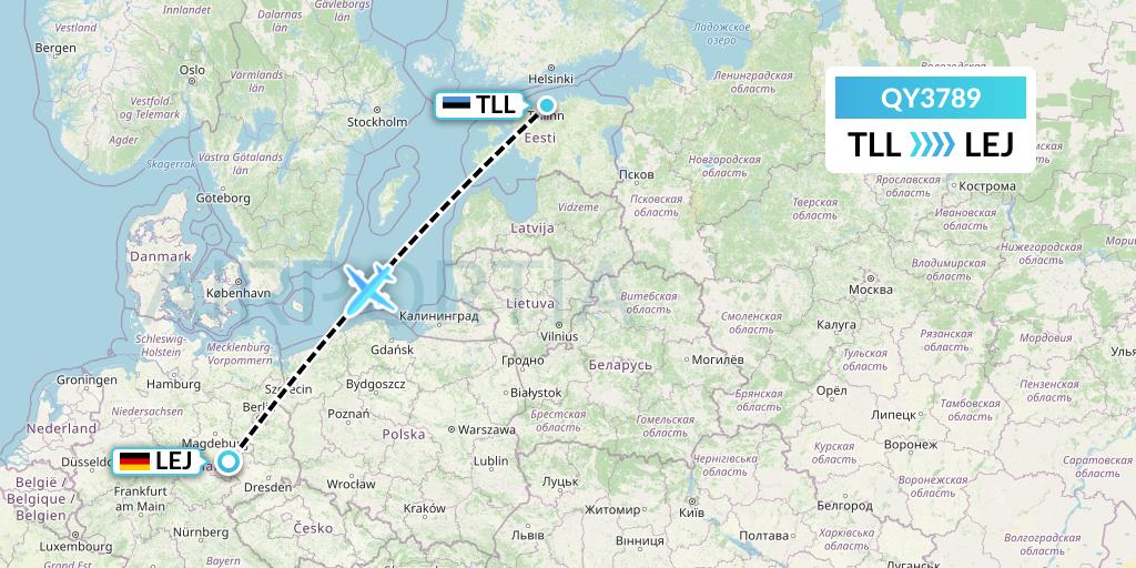 QY3789 European Air Transport Flight Map: Tallinn to Leipzig