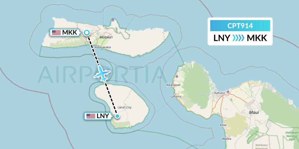 CPT914 Corporate Air Flight Map: Lanai to Kaunakakai