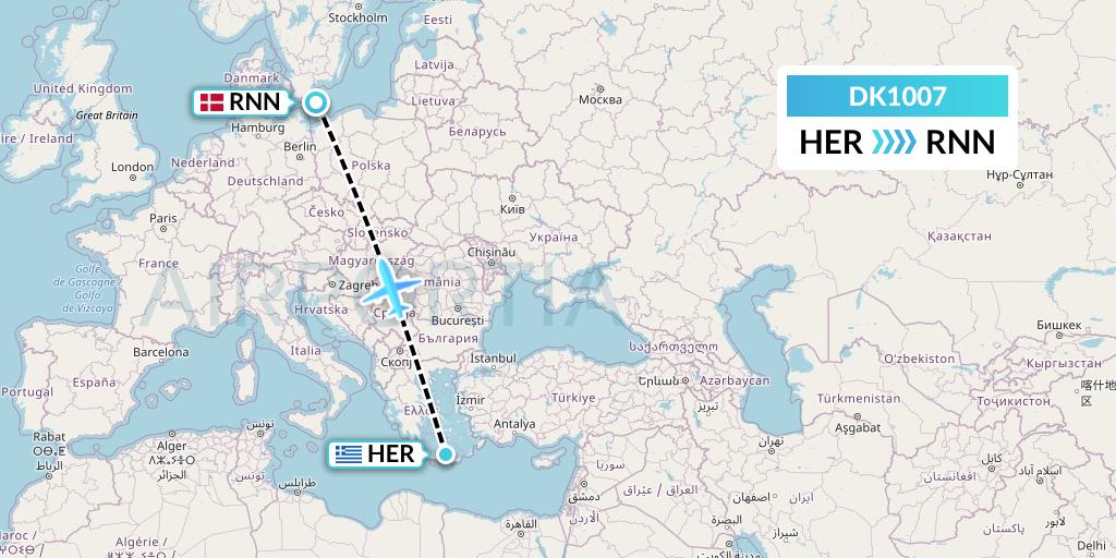 DK1007 Thomas Cook Airlines Scandinavia Flight Map: Heraklion to Ronne