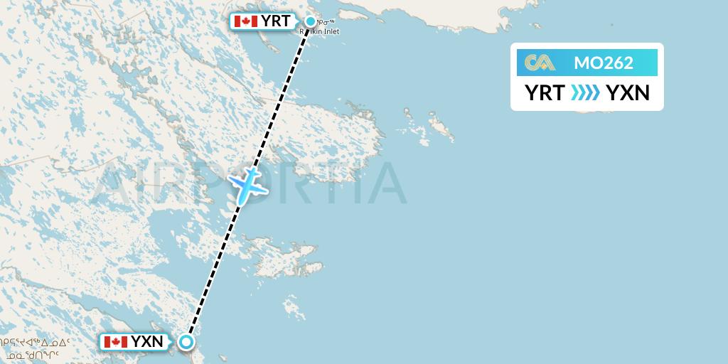 MO262 Calm Air Flight Map: Rankin Inlet to Whale Cove