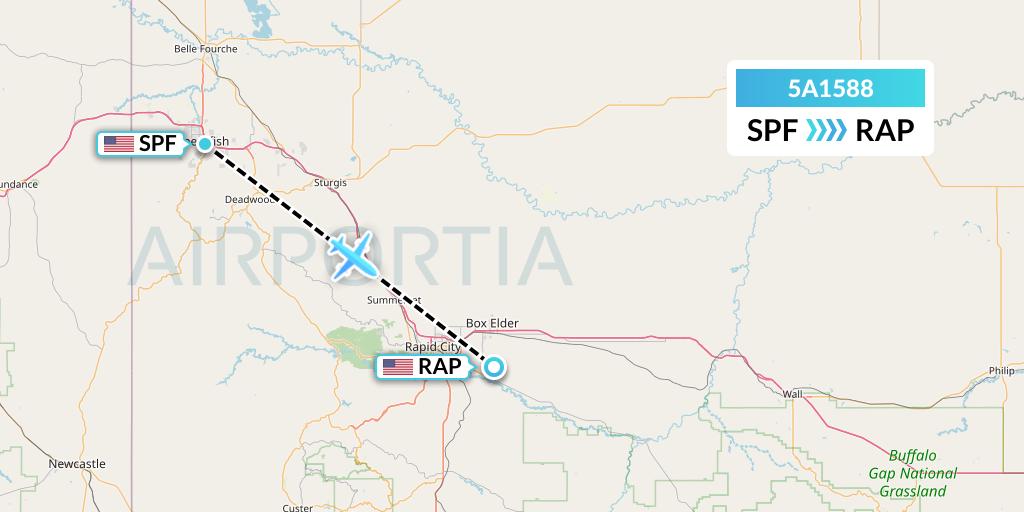 5A1588 Alpine Air Express Flight Map: Spearfish to Rapid City