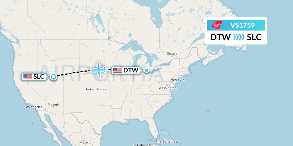 VS1759 Virgin Atlantic Airways Flight Map: Detroit to Salt Lake City