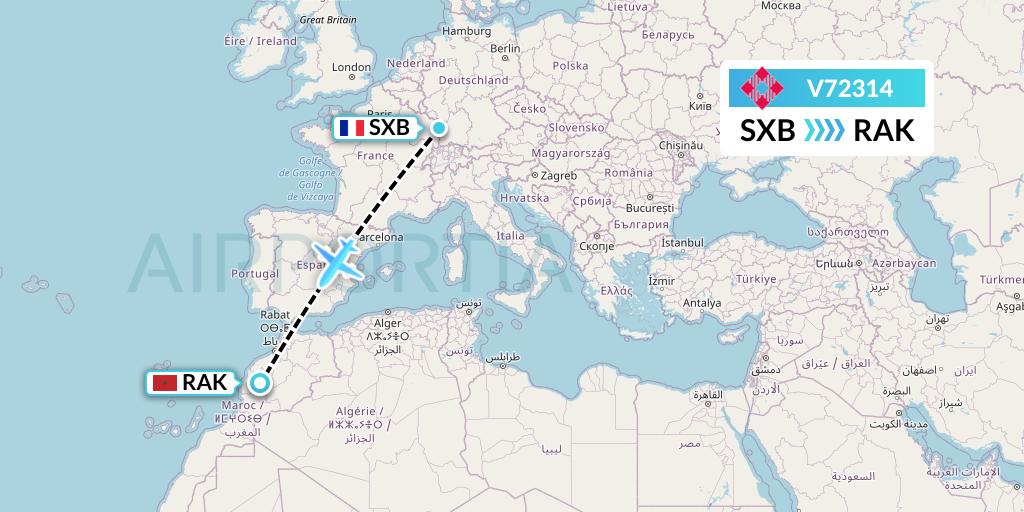 V72314 Volotea Flight Map: Strasbourg to Marrakesh 