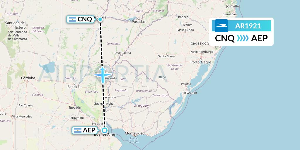 AR1921 Aerolineas Argentinas Flight Map: Corrientes to Buenos Aires