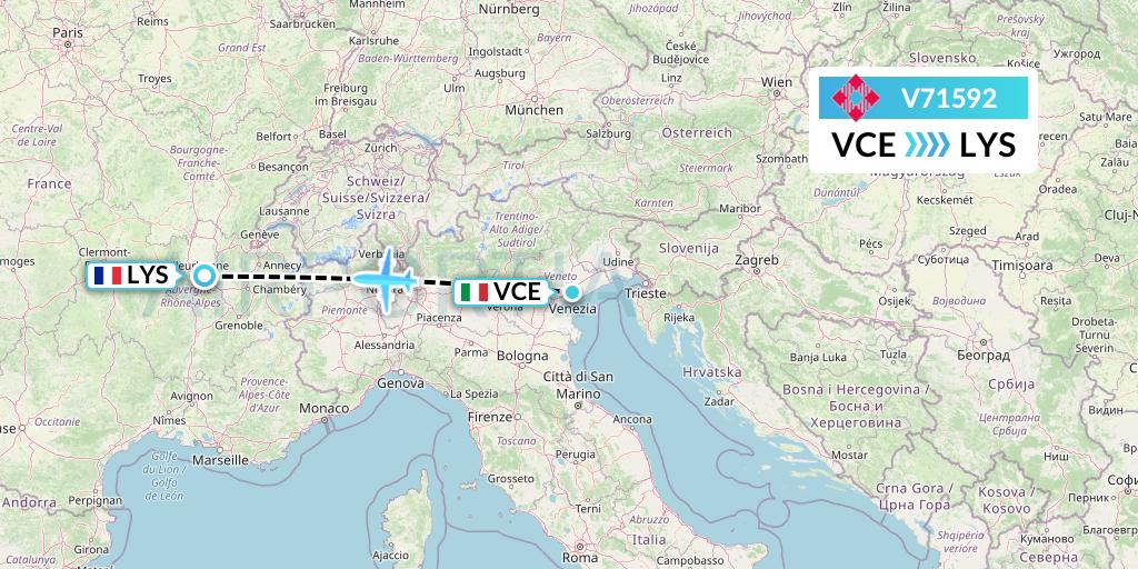 V71592 Volotea Flight Map: Venice to Lyon
