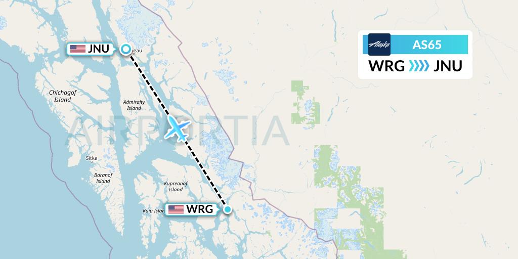 AS65 Alaska Airlines Flight Map: Wrangell to Juneau