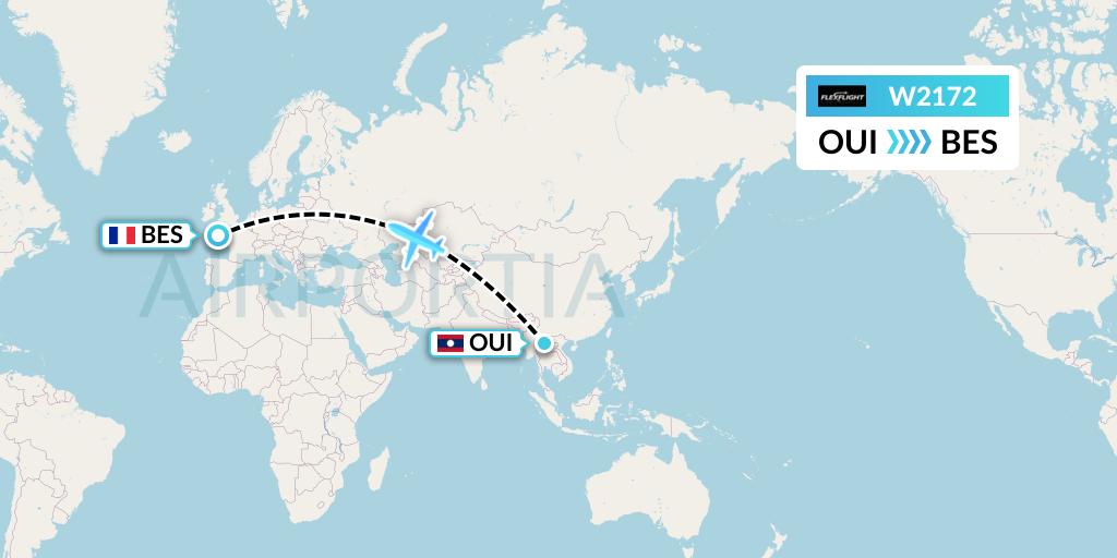 W2172 Flex Flight Flight Map: Laos to Brest