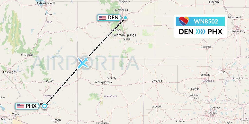 WN8502 Southwest Airlines Flight Map: Denver to Phoenix