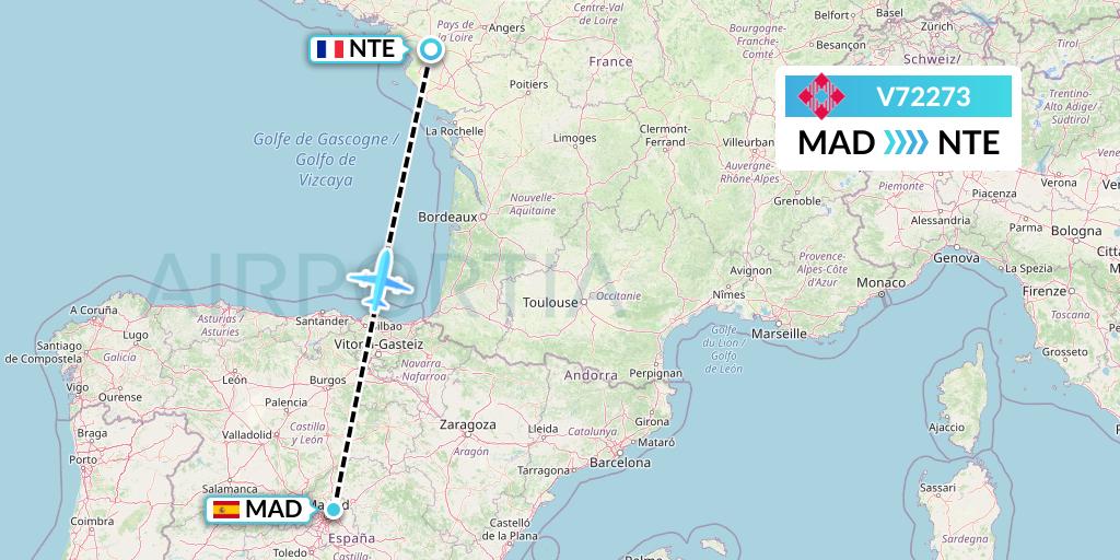 V72273 Volotea Flight Map: Madrid to Nantes