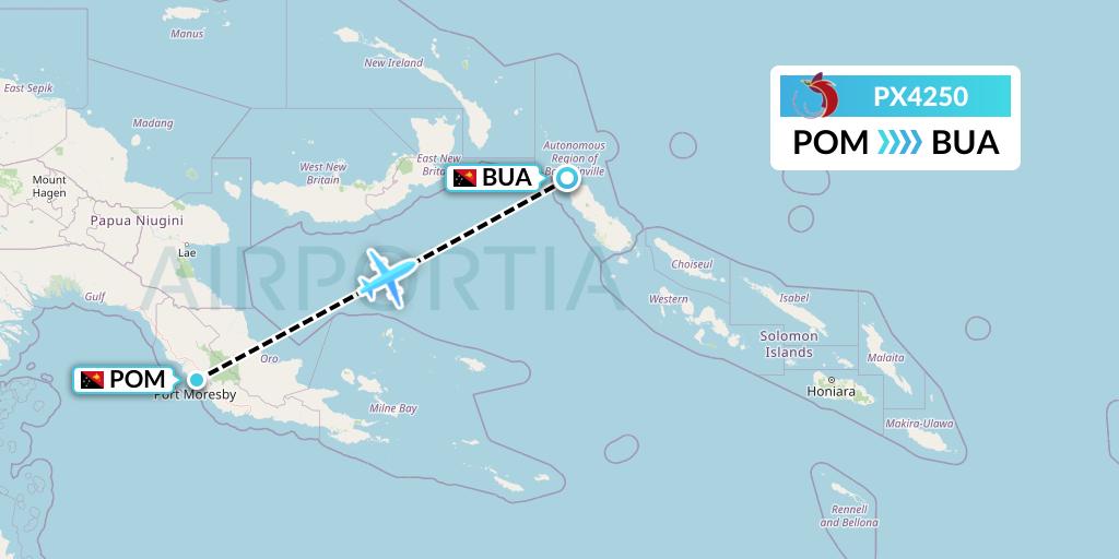 PX4250 Air Niugini Flight Map: Port Moresby to Buka Island