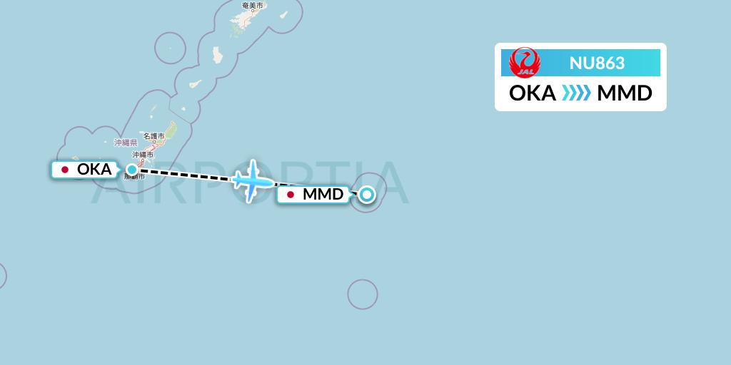 NU863 Japan Transocean Air Flight Map: Naha to Japan