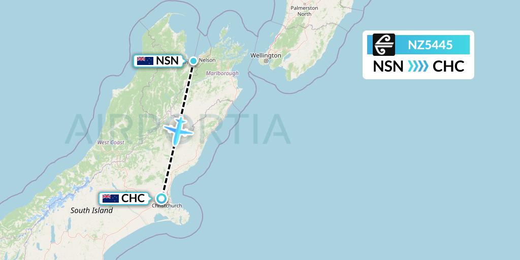 NZ5445 Air New Zealand Flight Map: Nelson to Christchurch