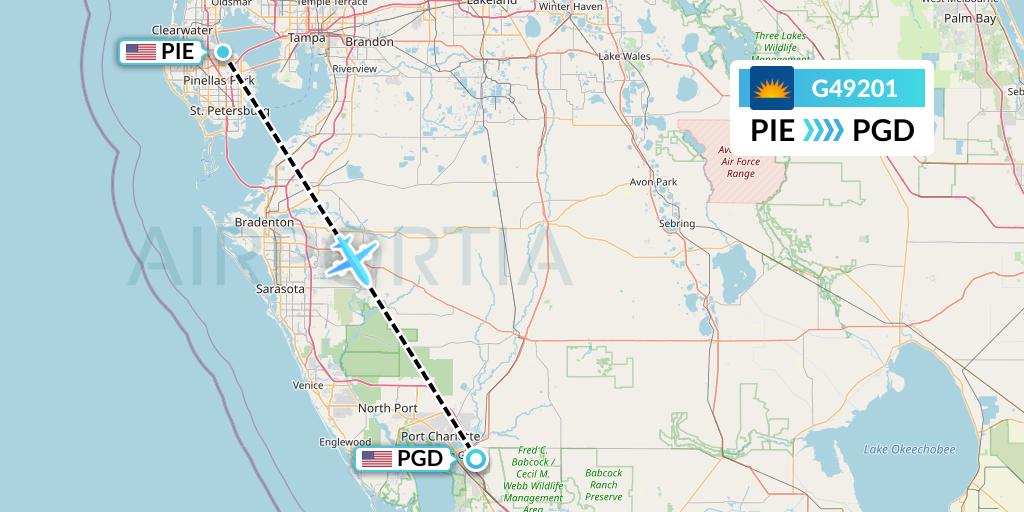 G49201 Allegiant Air Flight Map: St. Petersburg to Punta Gorda