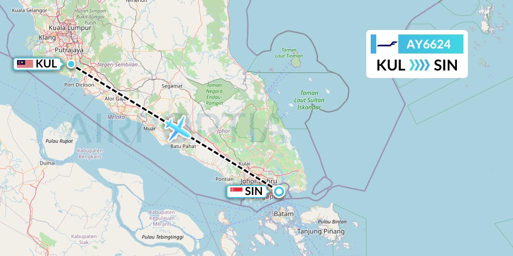 AY6624 Finnair Flight Map: Kuala Lumpur to Singapore