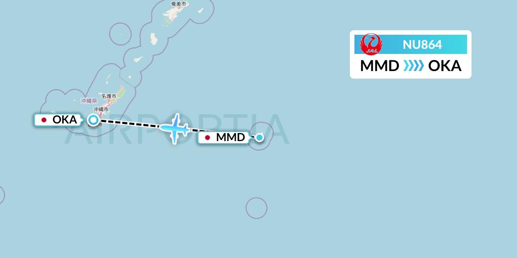 NU864 Japan Transocean Air Flight Map: Japan to Naha
