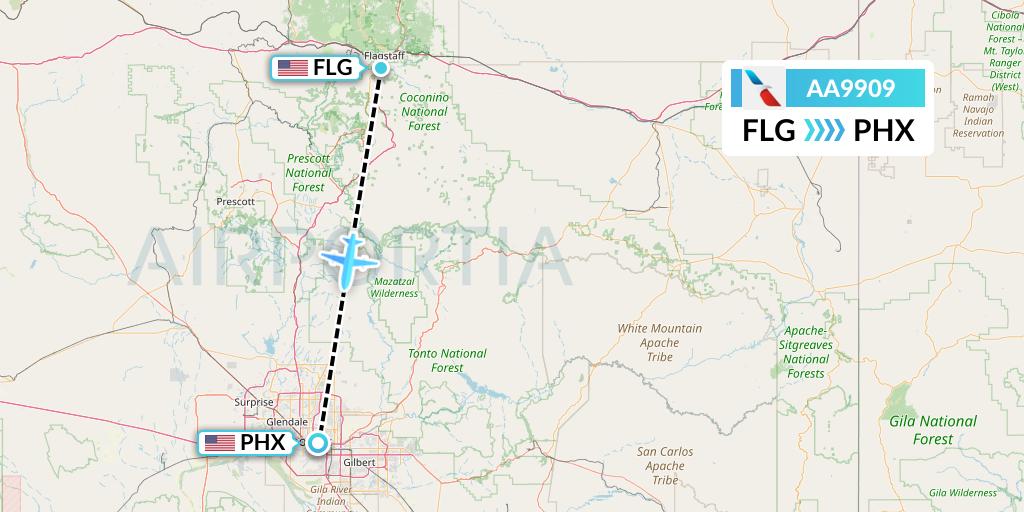 AA9909 American Airlines Flight Map: Flagstaff to Phoenix