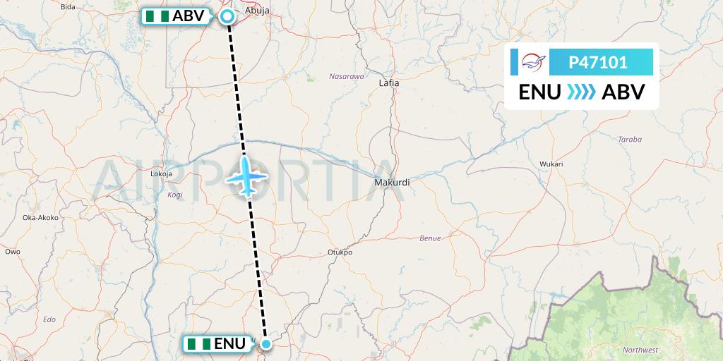 P47101 Air Peace Flight Map: Enugu to Abuja