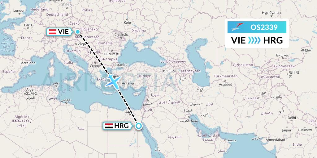 OS2339 Austrian Airlines Flight Map: Vienna to Hurghada