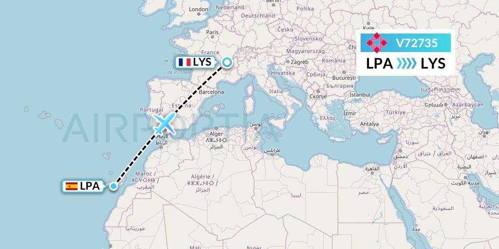 V72735 Volotea Flight Map: Las Palmas to Lyon