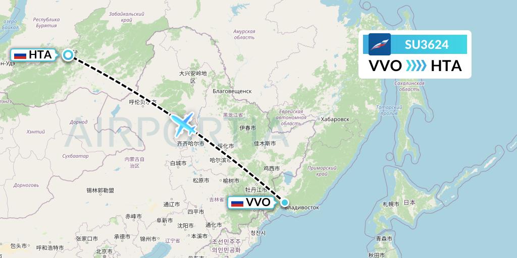SU3624 Aeroflot Flight Map: Vladivostok to Chita