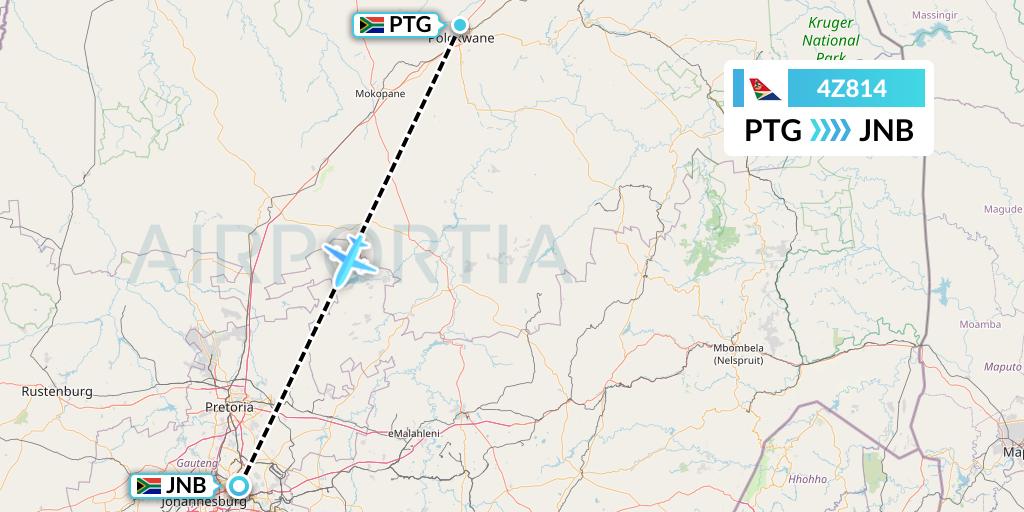 4Z814 Airlink Flight Map: Polokwane to Johannesburg