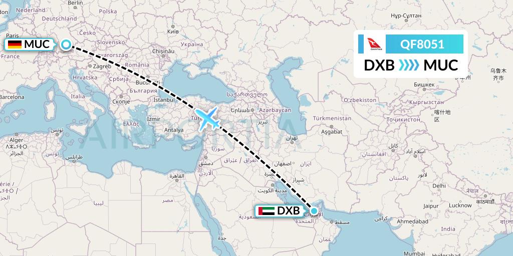QF8051 Qantas Flight Map: Dubai to Munich