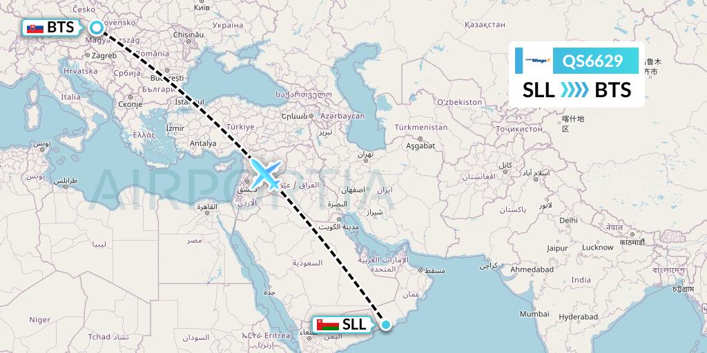 QS6629 Smartwings Flight Map: Salalah to Bratislava