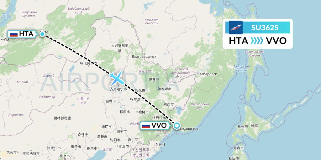 SU3625 Aeroflot Flight Map: Chita to Vladivostok