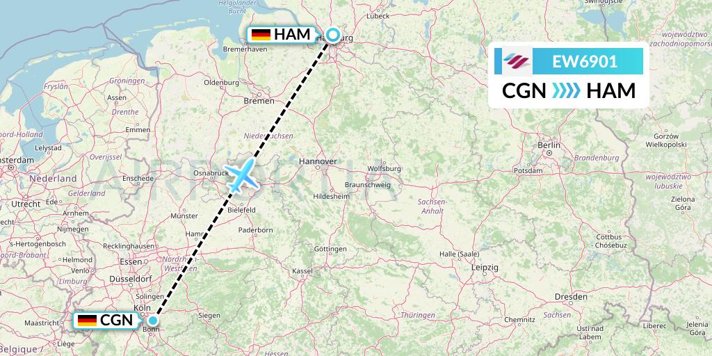 EW6901 Eurowings Flight Map: Cologne to Hamburg